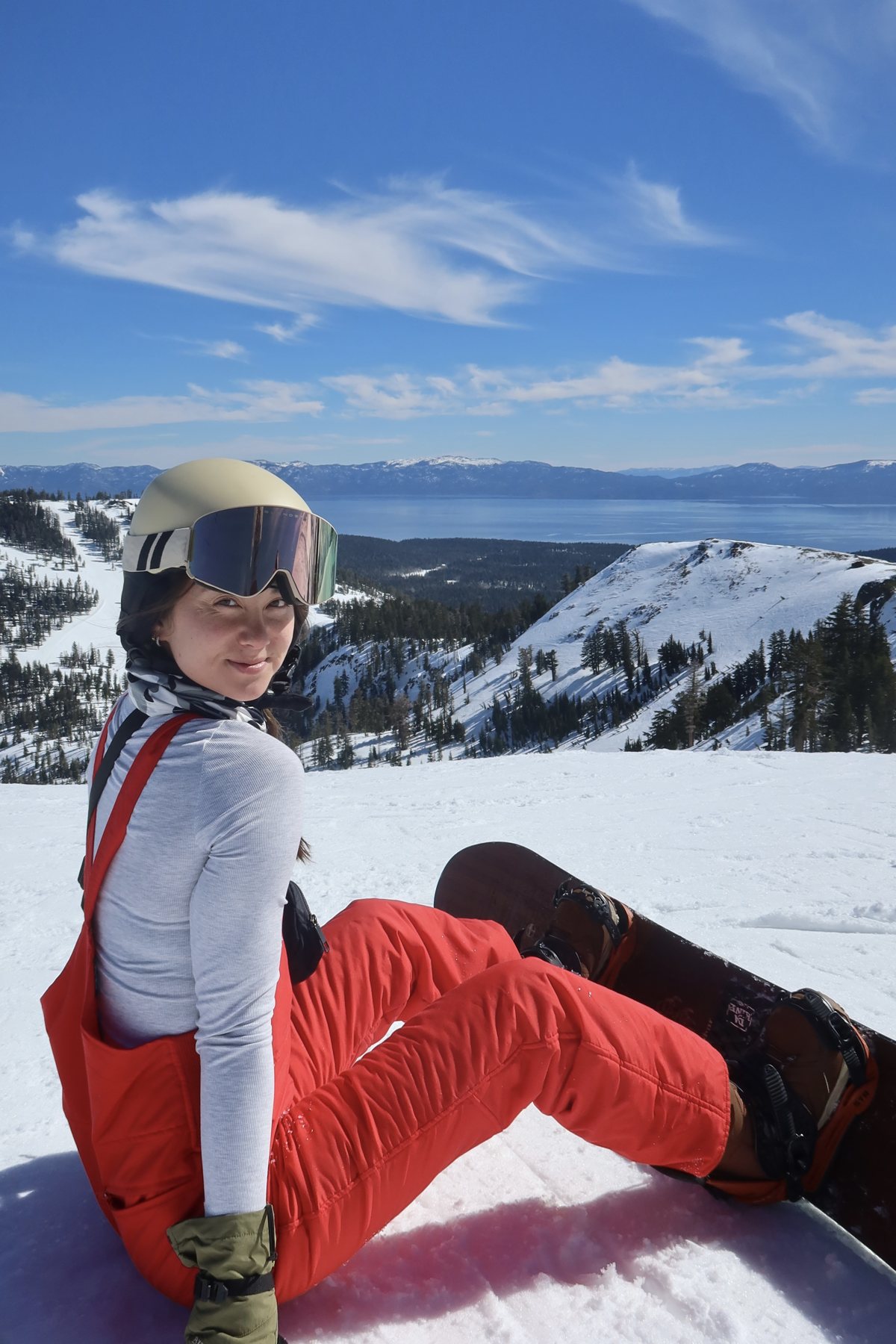 Snowboarding break above the lake